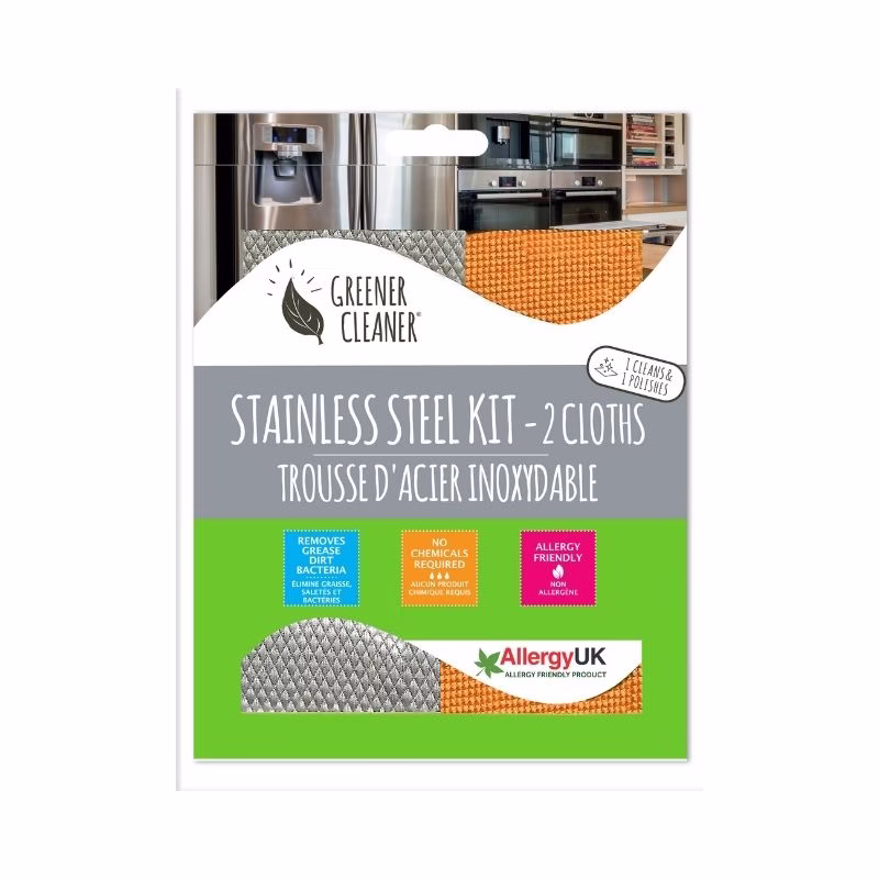 SGLEH007 Stainless Steel Kit- 2 Pack Cleaning & Polishing Cloth GREENER CLEANER STAINLESS STEEL KIT - Image 1